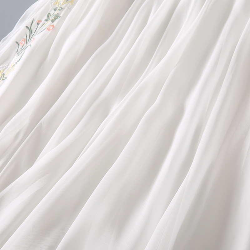 中国风新款刺绣花雪纺中式半身裙文艺复古中长款裙子白色禅意茶服-图2