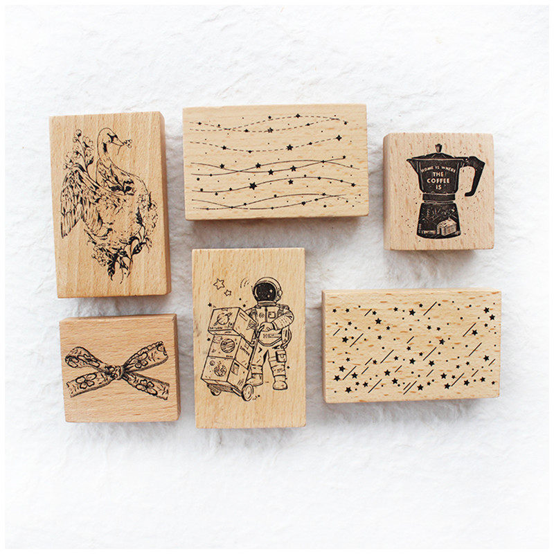 moodtape.咖啡星空星河蝴蝶结木质印章可爱手帐diy橡皮章复古印章,淘宝优惠券,粉丝福利购,淘宝优惠卷