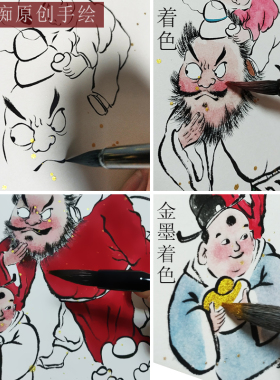 原创纯手绘钟馗护子画像真朱砂