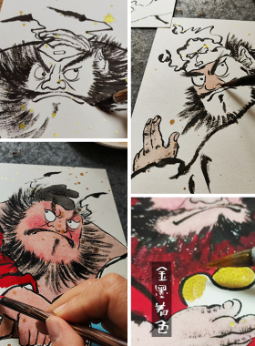 纯手绘钟馗画像朱砂上色镇宅招财