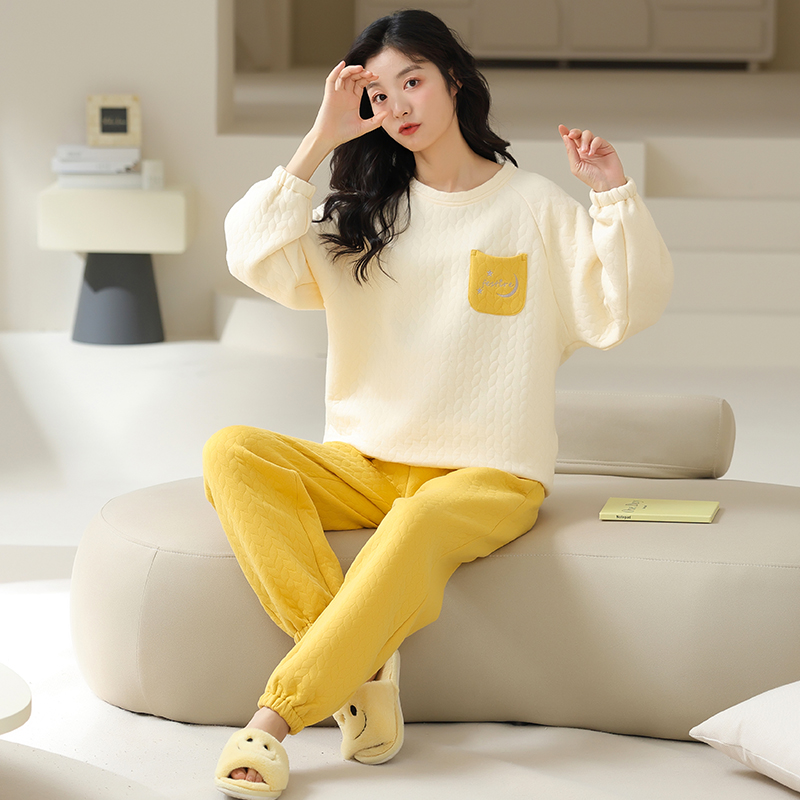 睡衣女秋冬季加厚纯棉长袖空气棉夹层春秋季家居服套装2024年新款 - 图3