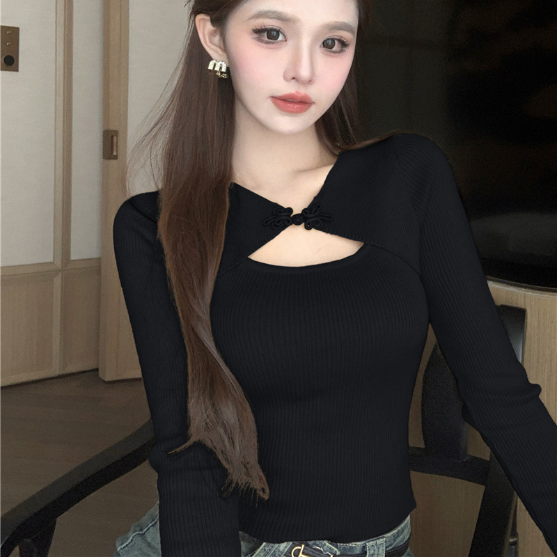 新中式国风盘扣毛衣女春秋冬薄款纯欲镂空内搭长袖打底针织衫上衣,淘宝优惠券,粉丝福利购,淘宝优惠卷