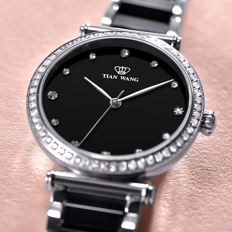 天王手表女士腕表时尚镶钻石英表陶瓷带防水女表送女友礼物31044