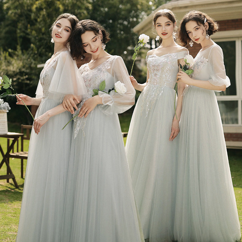 出租伴娘服2024新款姐妹团晚礼服简约仙气质显瘦演出合唱性感优雅