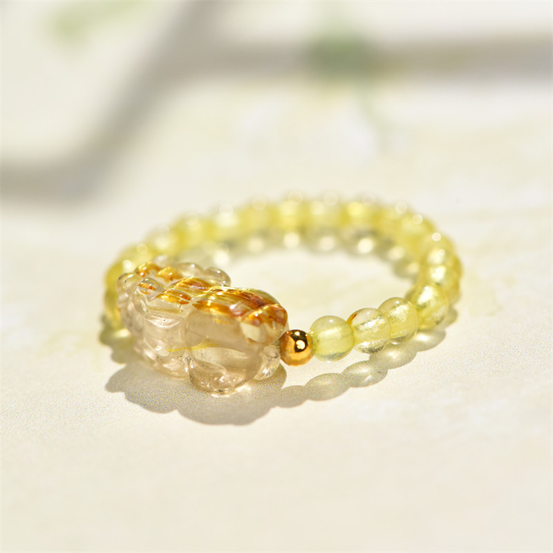 Titanium Crystal Ring Pixiu Ring Yellow Hair Crystal Ring