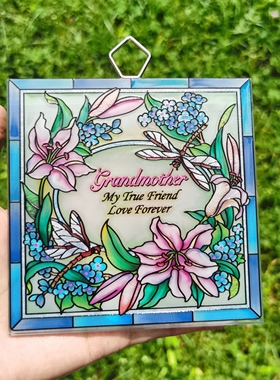 精致绝美！百合蜻蜓英文AMIA彩绘玻璃挂画外贸尾货中古艺术送礼