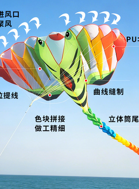 百特原创大型立体鳐鱼风筝高档3D软体无骨架风筝 初学者好飞易飞