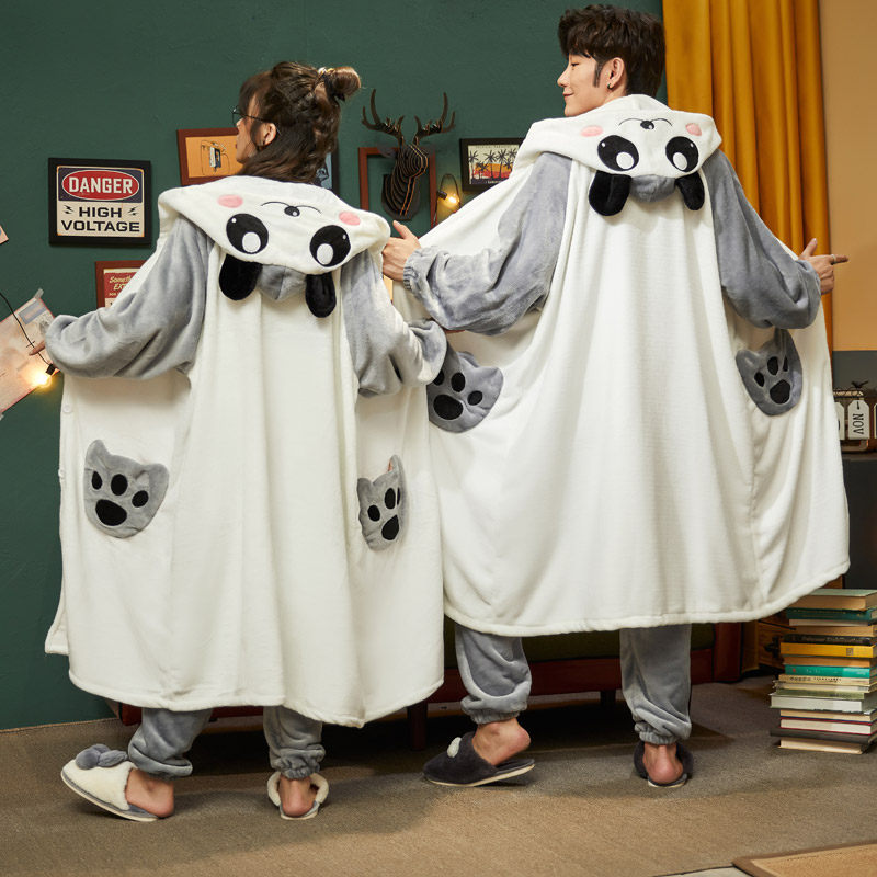 珊瑚绒情侣秋冬季可爱长款男士睡袍 俏华琪内衣睡袍/浴袍