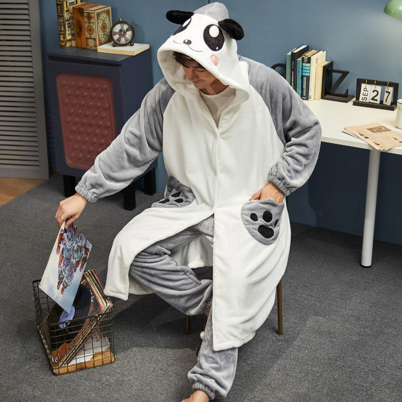 珊瑚绒情侣秋冬季可爱长款男士睡袍 俏华琪内衣睡袍/浴袍