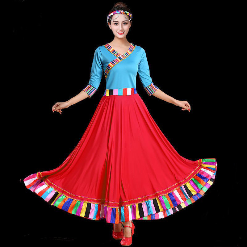 广场舞新款藏族舞蹈演出服装女长裙 佐丽莎民族服装/舞台装