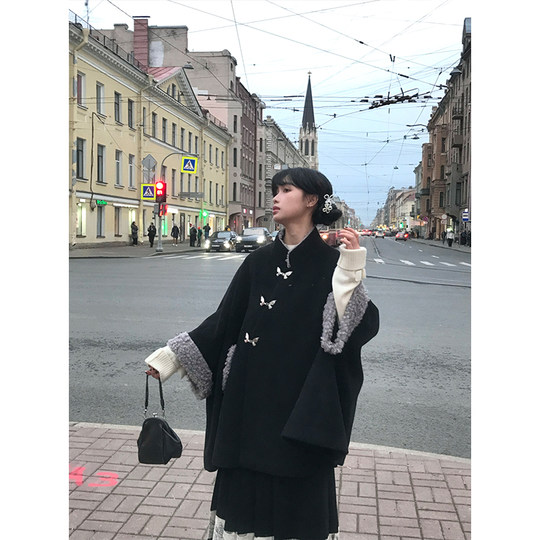 Ужасная карта, плавающая бабочка, улучшенный новый китайский стиль, металлическая бабочка, шерстяной плащ, пальто, юбка, зимний костюм