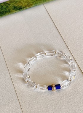 叶优里东方美学系列天然不规则高透白水晶沉香青金石独家收藏手链