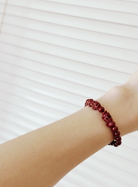 叶优里原矿95%含量朱砂天然紫金砂貔貅手串男女款本命年转运珠