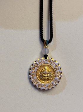 叶优里藏式黄财神描金圆牌招米足银999项链男款女吊坠毛衣链