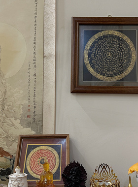 尼泊尔心经西藏纯手绘唐卡画六字大明咒经文藏式玄书房装饰画像