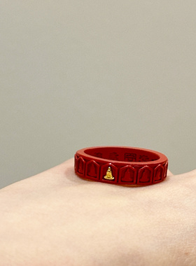 叶优里朱砂无相戒指指环纯银镶嵌原创设计男女款通用