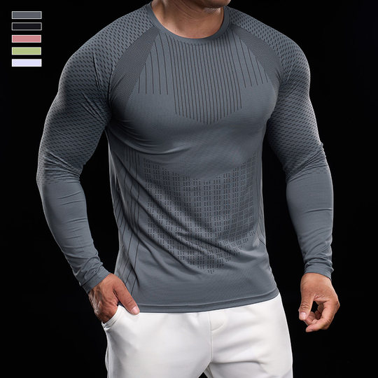 霸道肌肉运动健身服紧身速干衣长袖跑步训练打底上衣长袖高弹