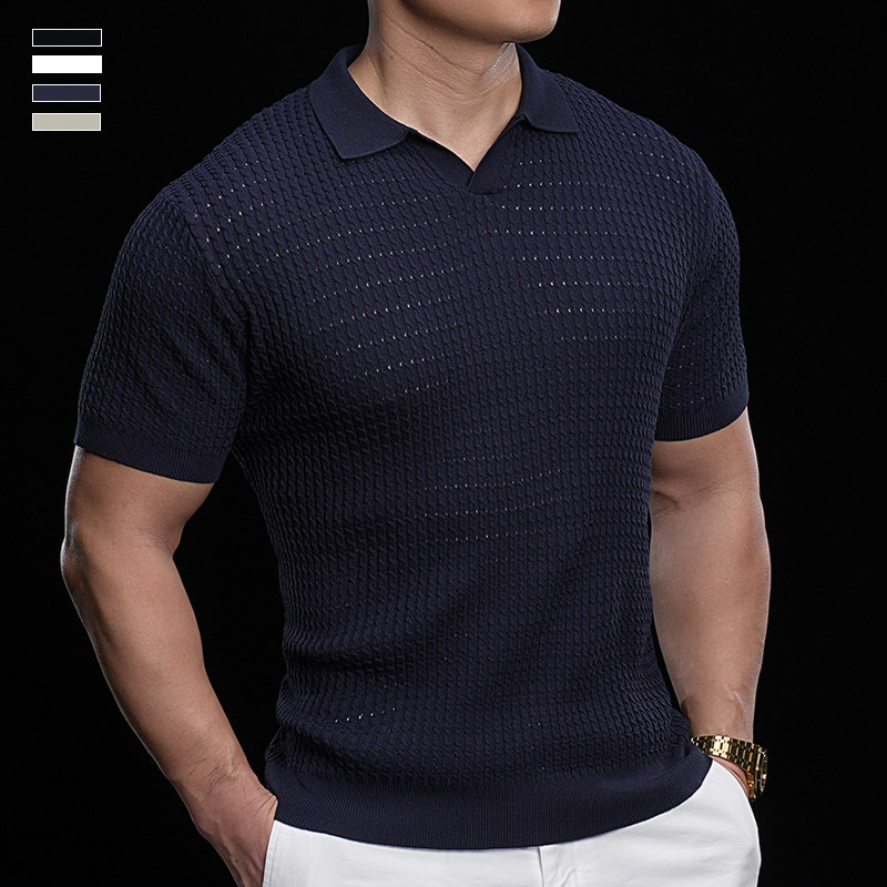 霸道肌肉 轻熟镂空针织POLO衫男短袖翻领修身冰丝T恤夏季运动上衣,淘宝优惠券,粉丝福利购,淘宝优惠卷