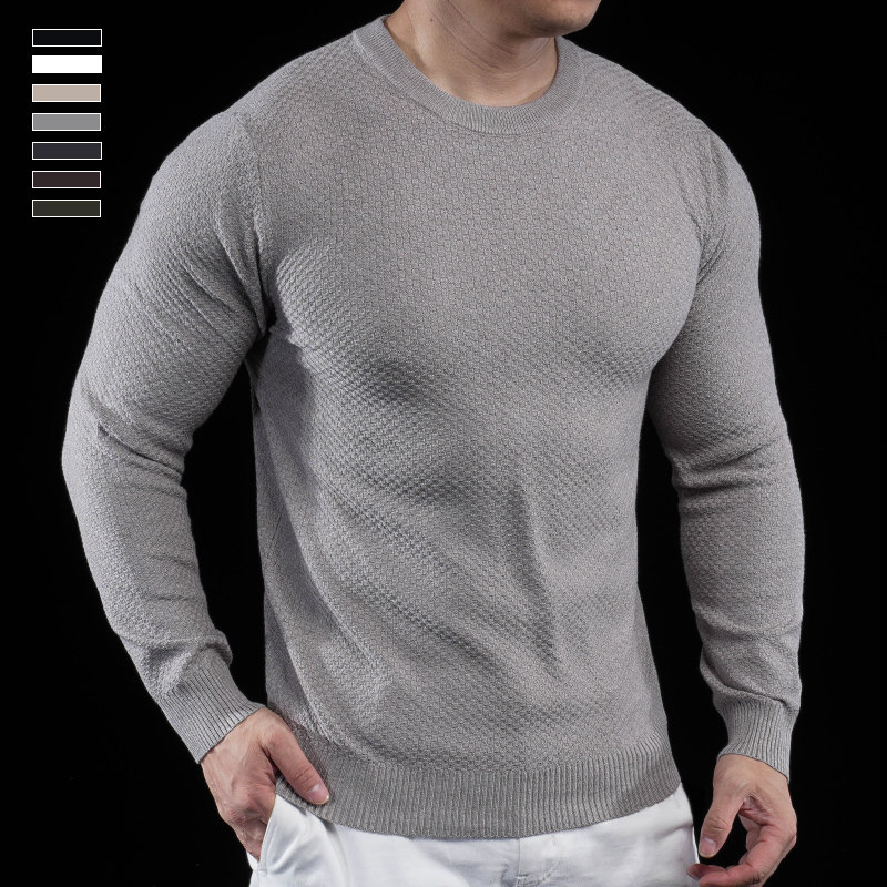 霸道肌肉 华夫格圆领长袖毛衣男针织衫简约男装时尚休闲内搭保暖,淘宝优惠券,粉丝福利购,淘宝优惠卷