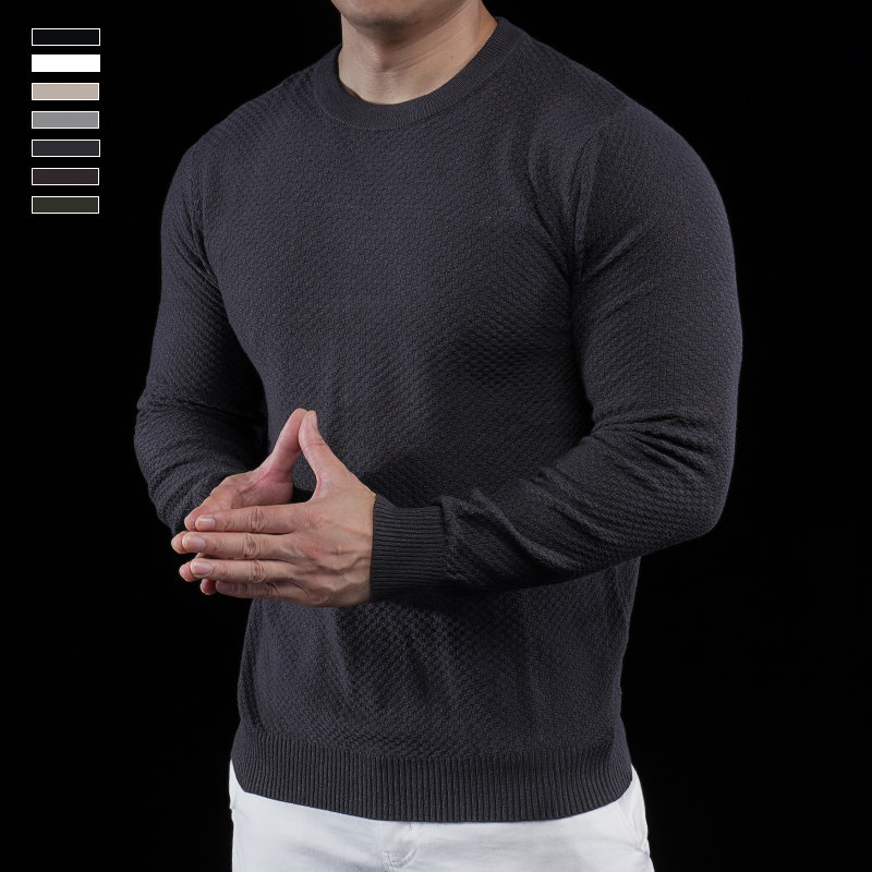 霸道肌肉 华夫格圆领长袖毛衣男针织衫简约男装时尚休闲内搭保暖,淘宝优惠券,粉丝福利购,淘宝优惠卷