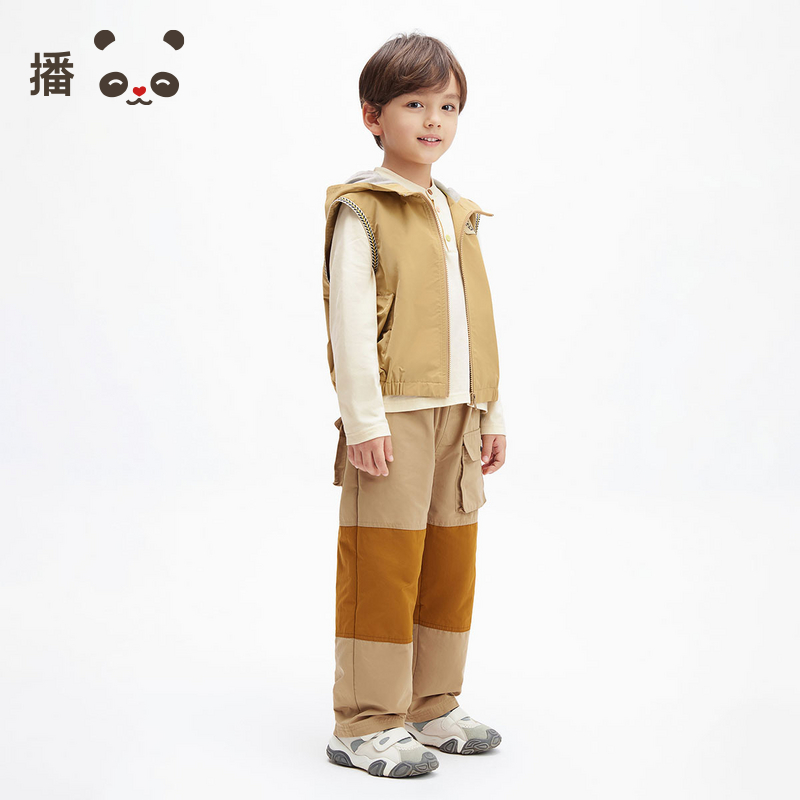 播broadcute童装2025春新款男童裤子拼色长款休闲裤KBS1KD0044 - 图1