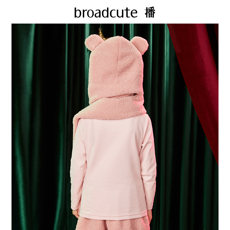 播broadcute秋冬新品男童儿童女童可爱保暖羊羔绒儿童围