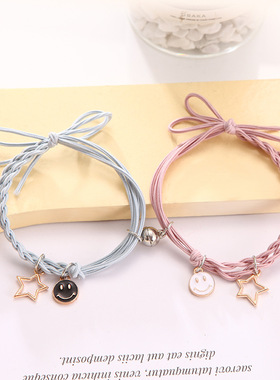 高级感简约皮筋ins风情侣异地手链小学生甜美爱心磁铁相吸闺蜜手