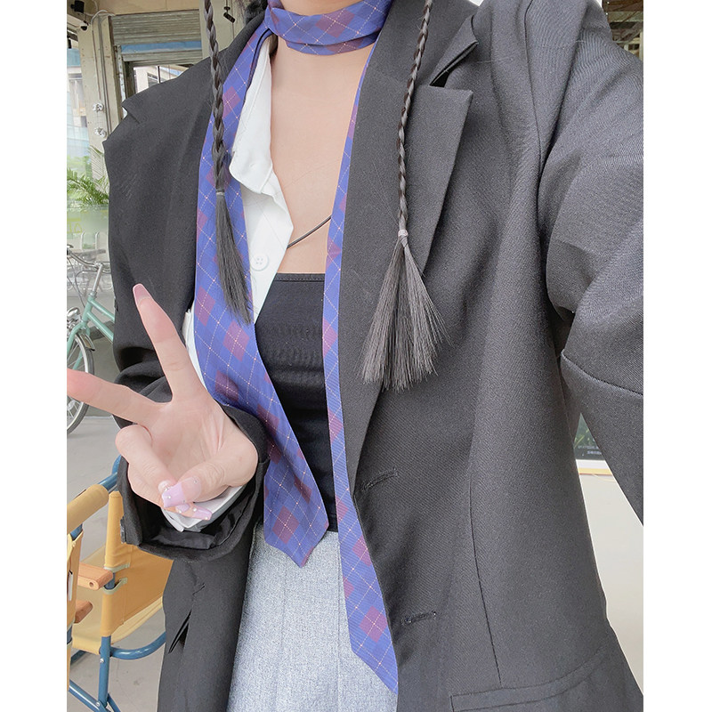 尤嘻岛美式学院风蓝色格子jk衬衫领带女丝巾复古搭配西服长领巾男,淘宝优惠券,粉丝福利购,淘宝优惠卷
