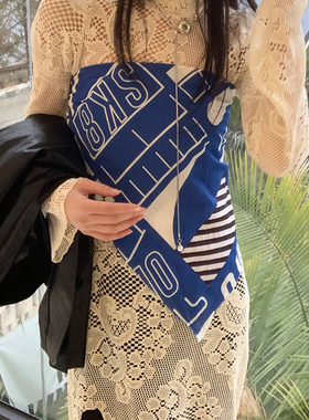 夏季新款时尚蓝色薄款包包小方巾女搭配衬衣丝巾腰带抹胸百搭春秋