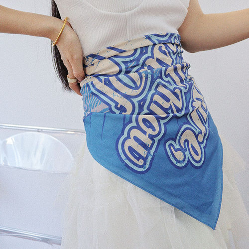 蓝色小方巾丝巾女抹胸70x70男士美式复古嘻哈摩托车头巾面巾围巾 - 图2