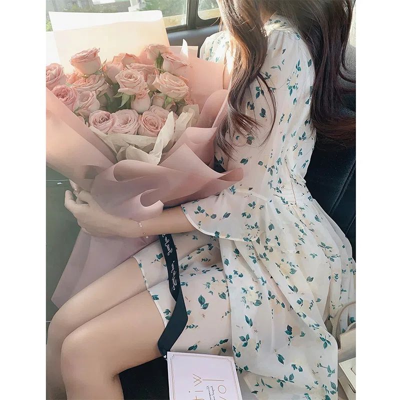 2023新款法式初恋仙女甜美雪纺碎花裙