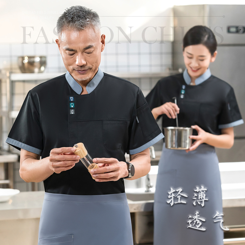 食品厂厨师工作服短袖夏季透气学校幼儿园食堂后厨房白色衣服餐饮 - 图0