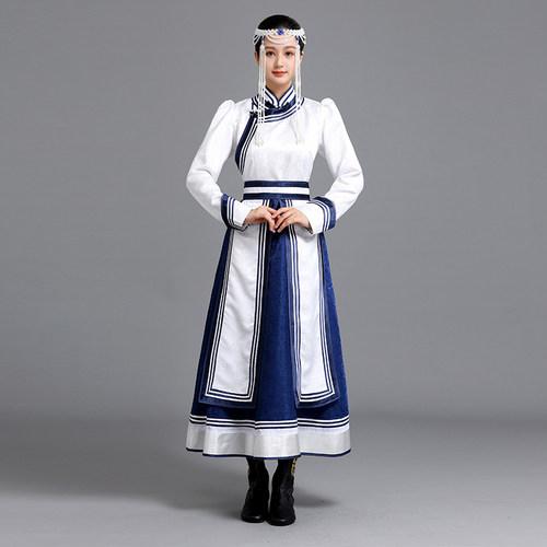 蒙古袍女长款大摆少数民族舞蹈演出服蒙古服装草原旅拍迎宾新娘服 - 图1