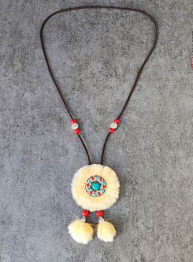 鄂温克族民族风太阳獭兔毛挂件项链毛衣车挂手工制作内蒙古族饰品