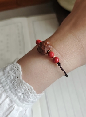 「幸运星」桃木朱砂手链本命年护身符新年保平安红色手绳压惊女士