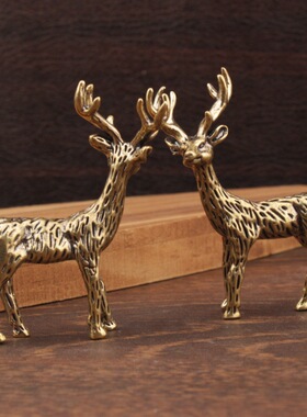 中式黄铜梅花鹿摆件家居装饰