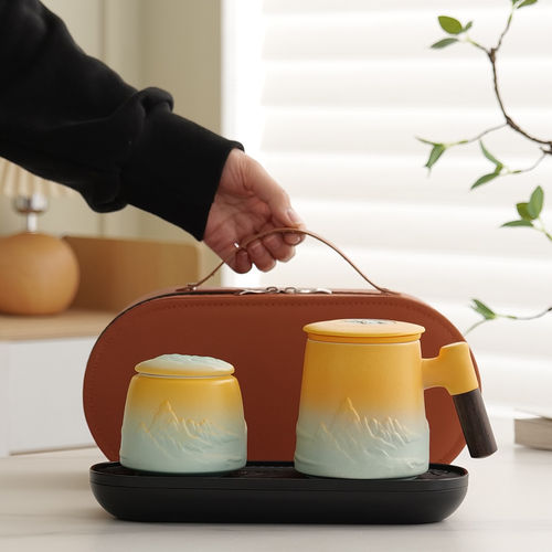 国庆轻奢陶瓷马克茶杯带盖大容量办公杯茶水分离泡茶杯定制礼盒装 - 图2