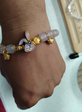 8mm琉璃珠纯手工DIY手串兔子古法金手链女轻奢高级感原创生日礼物