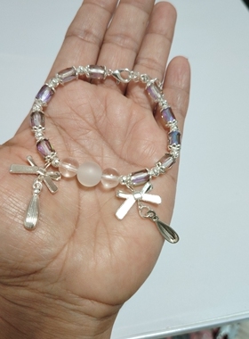 高级感灰水晶蝴蝶结手链手工串珠显白气质温柔风手饰礼物