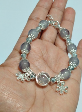 日月星辰灰色糖心琉璃珠雪花串珠古风手链女手串饰品轻奢高级感
