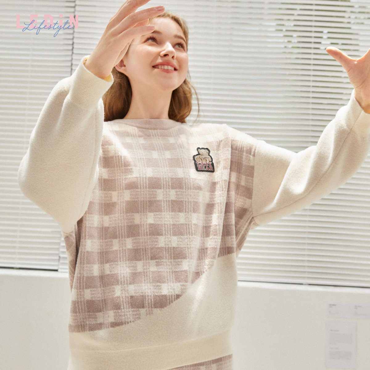 乐町春秋款毛织撞色家居服套装睡衣 乐町内衣睡衣/家居服套装