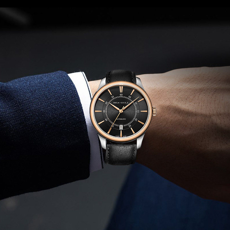 seagull海鸥表男士自动机械表防水皮带日历潮流商务男表正品6074
