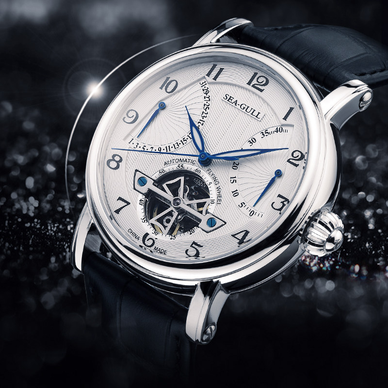 seagull海鸥手表男士飞轮多功能自动机械表皮带男表819.317
