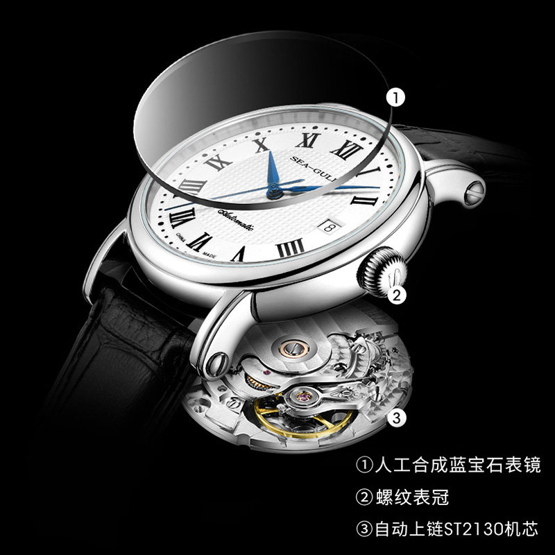 Seagull海鸥手表简约商务自动男机械表皮表男表819.368