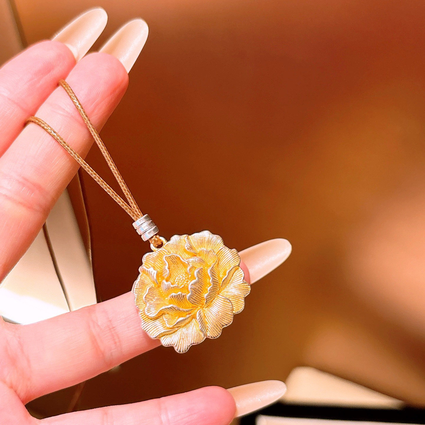 足银999.9描金牡丹花套链国潮吊坠复古风新中式时尚百搭项链,淘宝优惠券,粉丝福利购,淘宝优惠卷