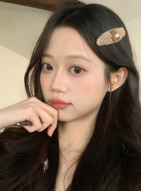 朱古力小熊~复古粗毛线针织发夹椭圆BB夹刘海夹女发卡韩系掰掰夹