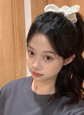 乖巧兔耳朵~丝绒波点蝴蝶结发圈韩系甜美扎马尾发绳小肠圈发饰新