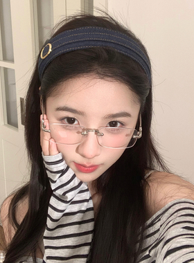 时髦金属扣牛仔发箍复古港风宽边头箍压发发卡时尚百搭发饰高级感