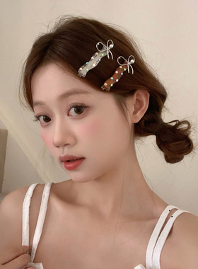 彩钻波浪蝴蝶结发夹少女百搭树脂鸭嘴夹碎发刘海夹边夹高级感发饰