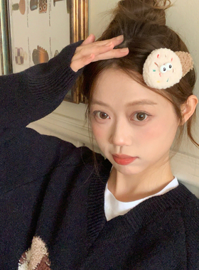 可爱曲奇小熊卷卷毛bb夹少女心掰掰夹侧边边夹发卡毛绒绒发饰头饰